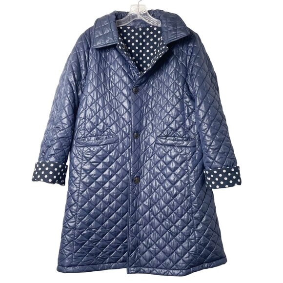 Kate Spade Wool Blend Reversible Quilted Coat Blue Polka Dot Women’s Size Large - Picture 7 of 7